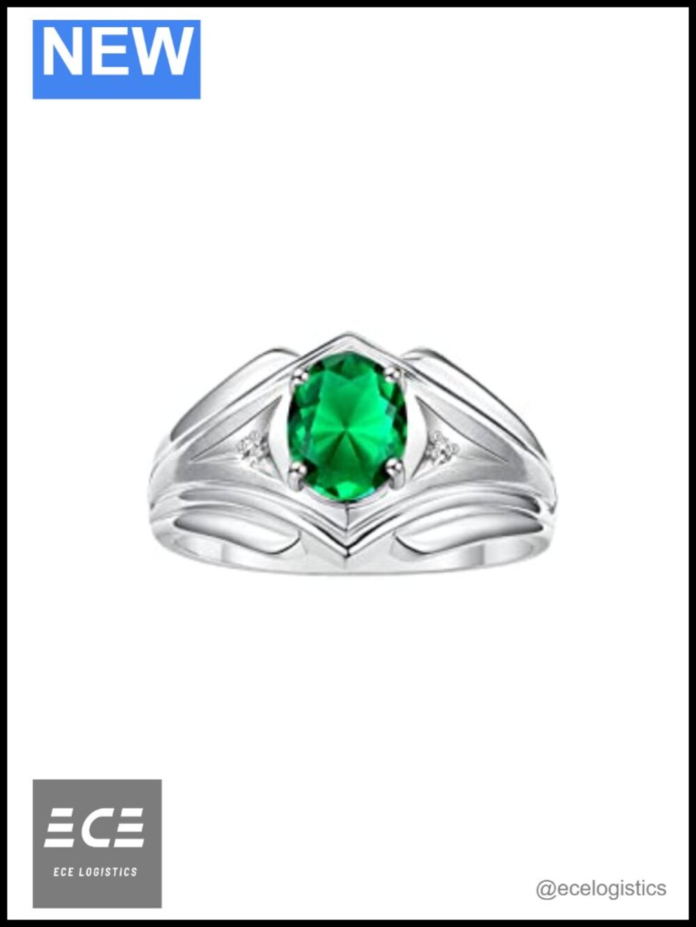 Sterling Silver Oval Gemstone Diamond Ring Men's Fine Designer Style